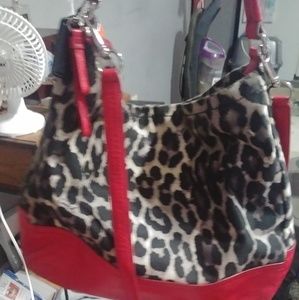 Coach CHEETAH AND RED LEATHER LARGE PURSE